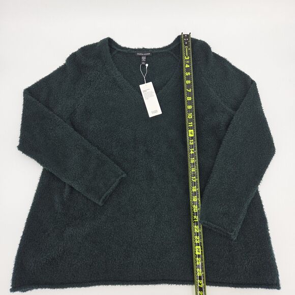Eileen Fisher Organic Cotton Eyelet Sweater Womens Size Large Green Fall Winter - Picture 5 of 8